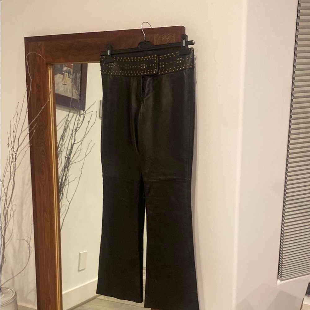 Black LEATHER Studded Flare Pants